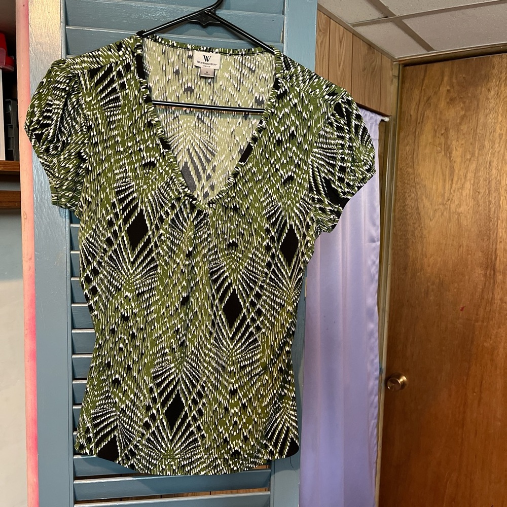 Worthington Green and Black Patterned Blouse